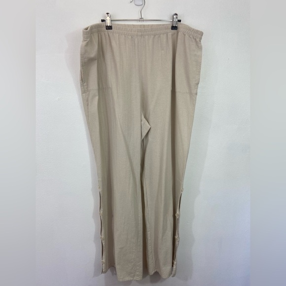 Soft Surroundings Wide Leg Cotton Pants Pull On Buttons Lagenlook Tan Size 1X - Picture 1 of 11